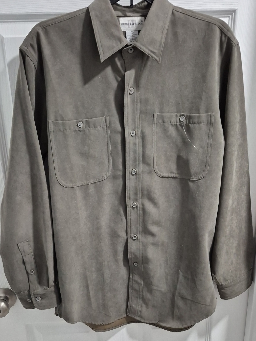 Light Olive Green Suede Button-Up Shirt - Classic Long Sleeve